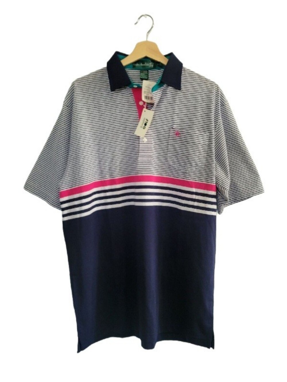 NWT Knight's Round Table Polo Stripe Sz M Golf Casual Navy/White/Pink